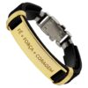 Pulseira Bracelete Ajustável Masculina em Couro Preto Fé Força e Coragem
