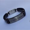 Pulseira Bracelete Ajustável Masculina em Couro Preto Fé Força e Coragem - Imagem 4