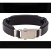 Pulseira Bracelete Ajustável Masculina em Couro Preto Fé Força e Coragem - Imagem 2
